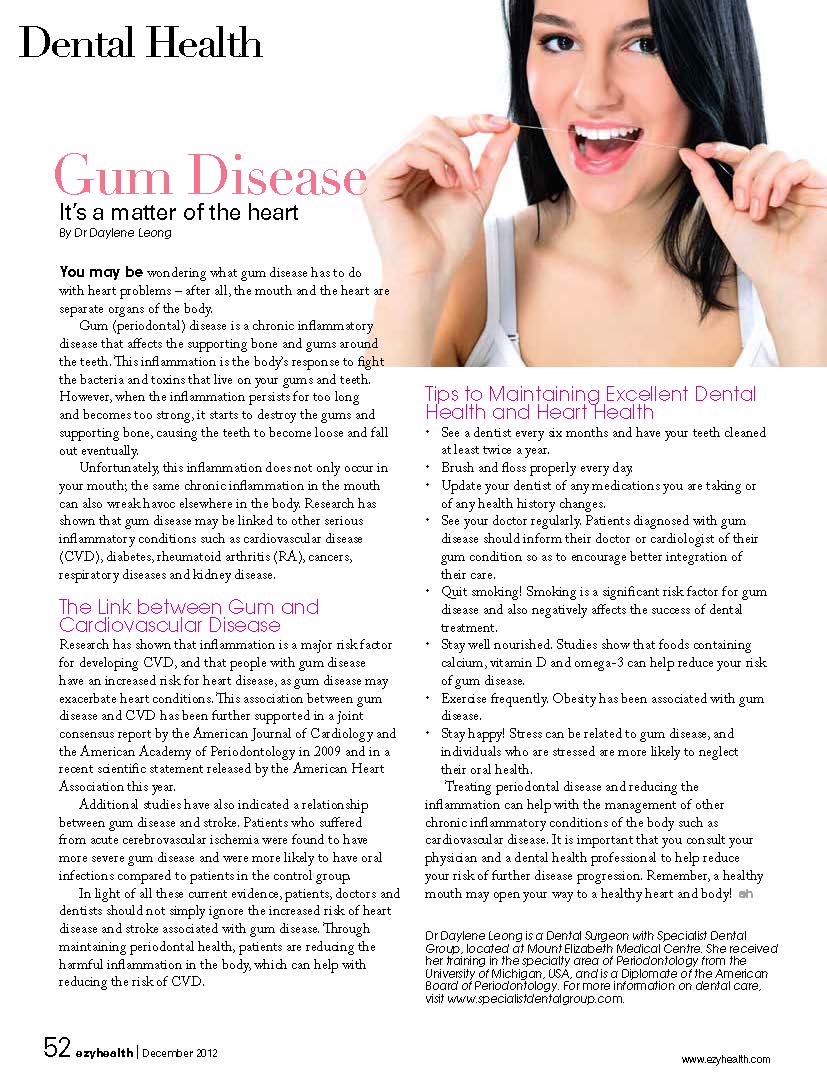 Ezyhealth, December 2012: “Gum Disease: It’s a matter of the heart” (zh)