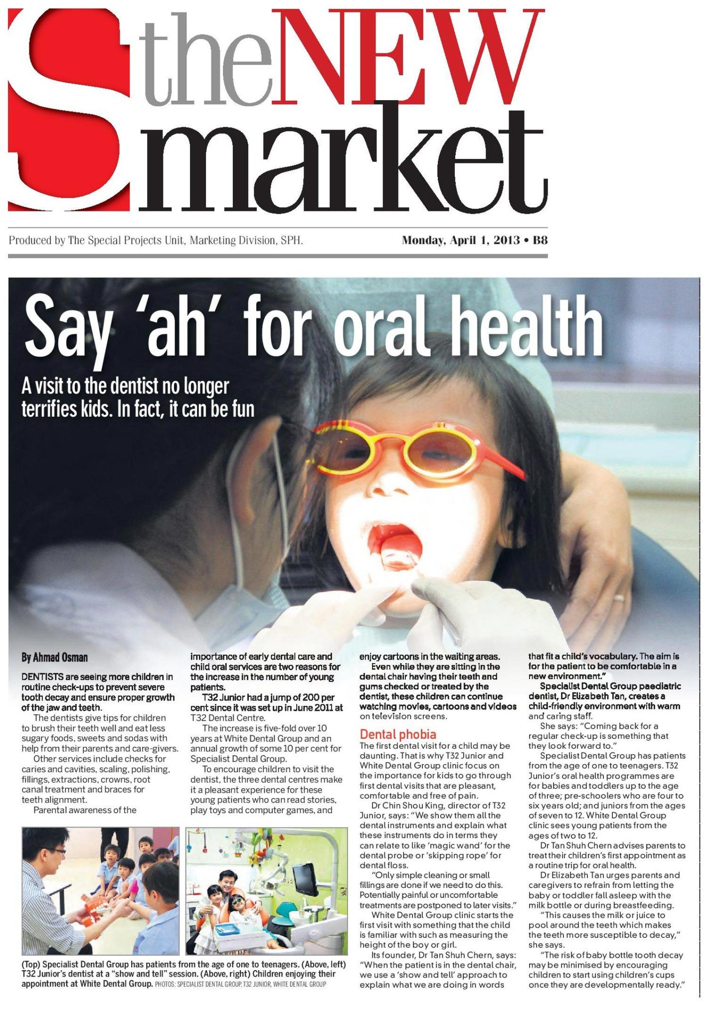 The Straits Times, The New Market, April 1, 2013: “Say ‘ah’ for oral health” (zh)